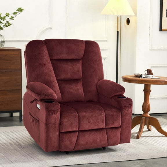 MCombo 27.2'' Extra Wide Seat Power Lift Recliner Chair for Short People, Fabric R7561 (Burgundy, Small-Wide)