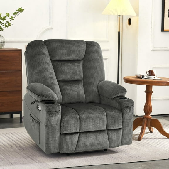 MCombo 27.2'' Extra Wide Seat Power Lift Recliner Chair for Short People, Fabric R7561 (Grey, Small-Wide)