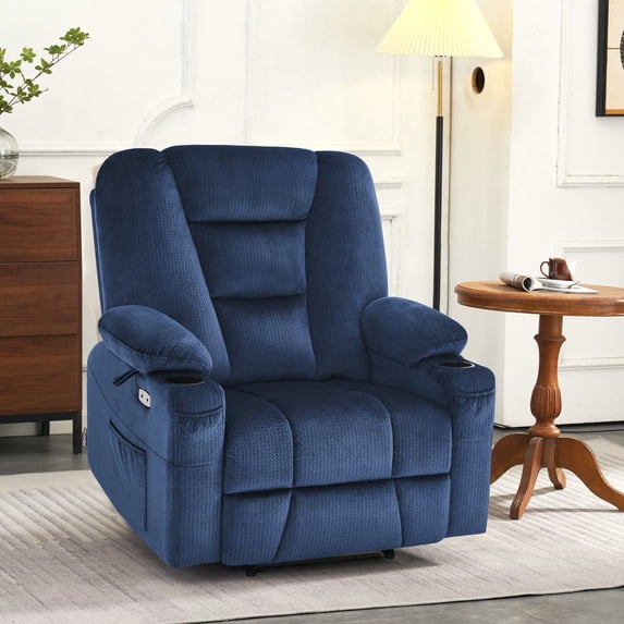 MCombo 27.2'' Extra Wide Seat Power Lift Recliner Chair for Short People, Fabric R7561 (Navy Blue, Small-Wide)