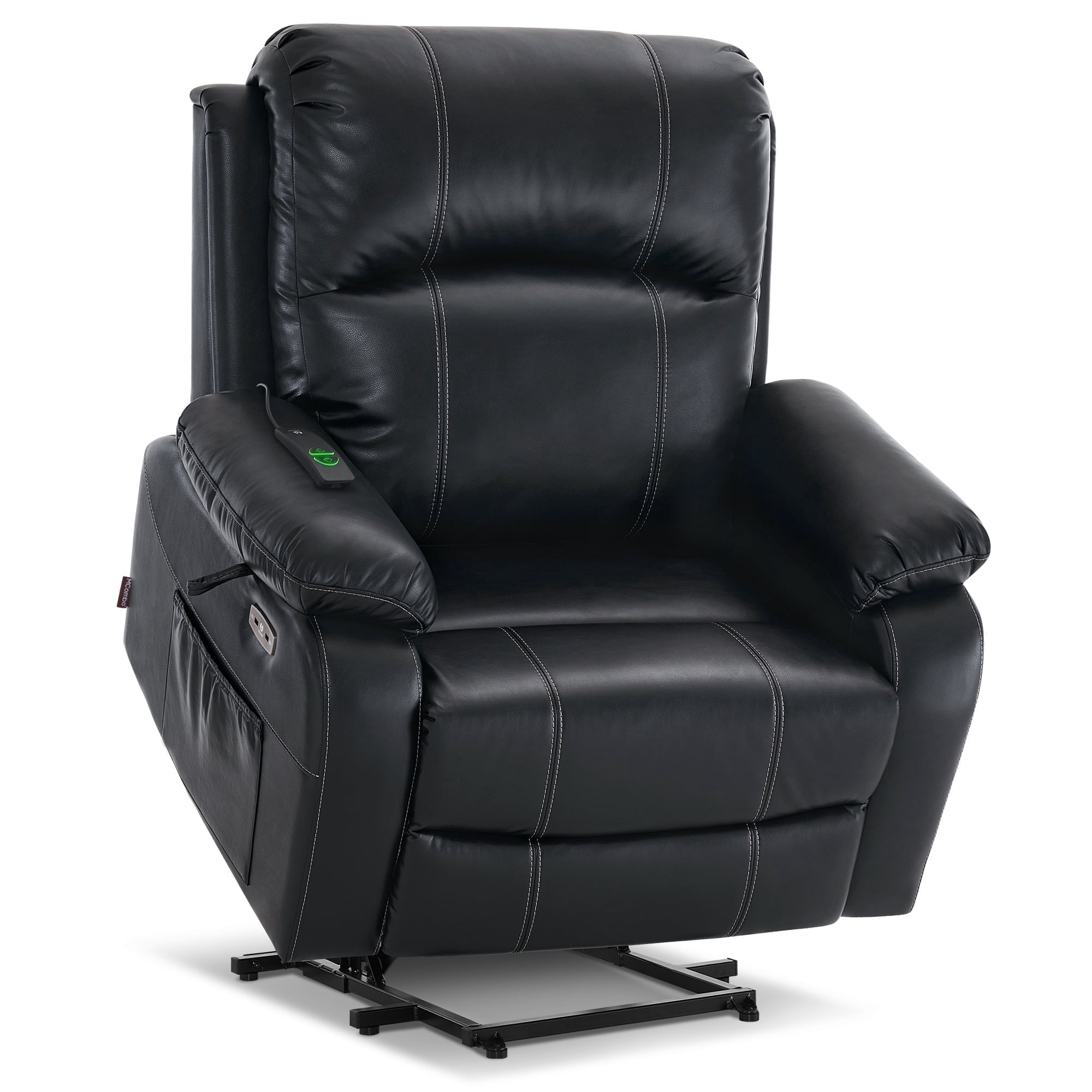 MCombo 27.2'' Extra Wide Seat Power Lift Recliner Chair with Massage and Heat for Short People, Faux Leather R7410 (Black, Wide)
