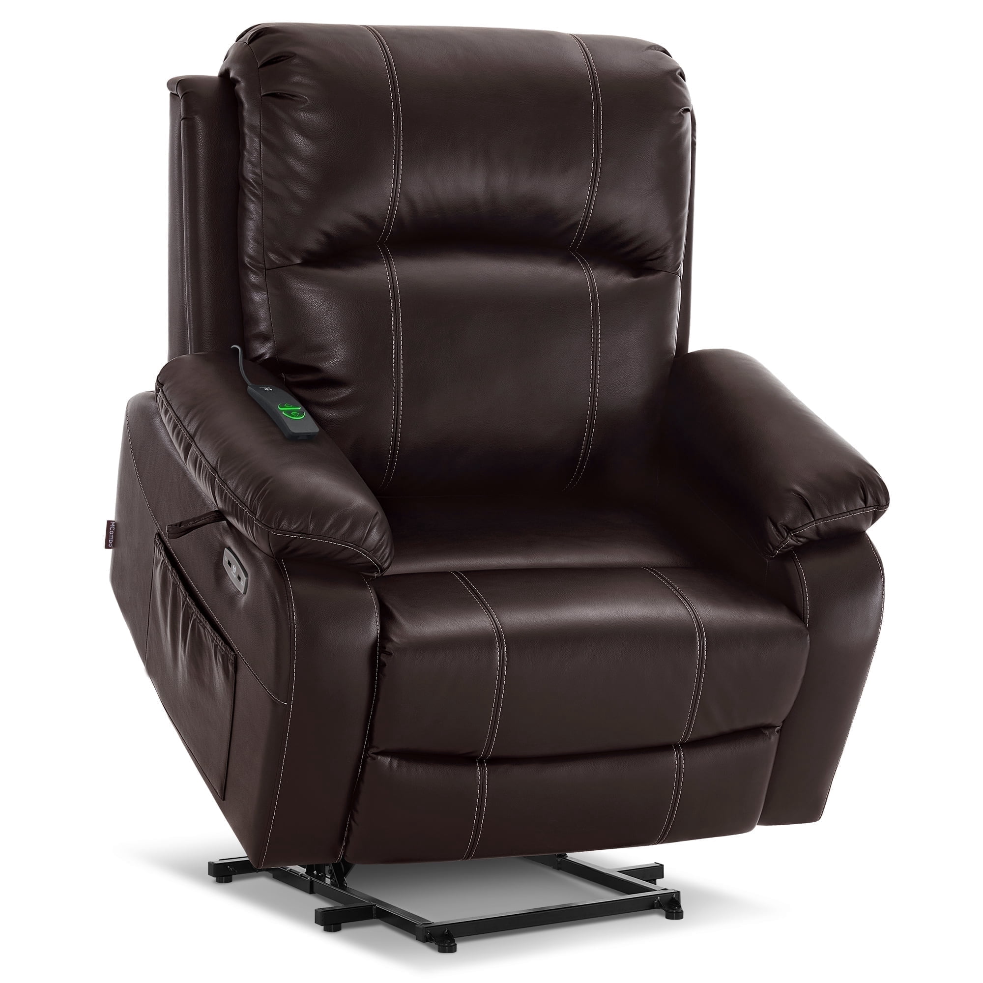 MCombo 27.2'' Extra Wide Seat Power Lift Recliner Chair with Massage and Heat for Short People, Faux Leather R7410 (Dark Brown, Wide)