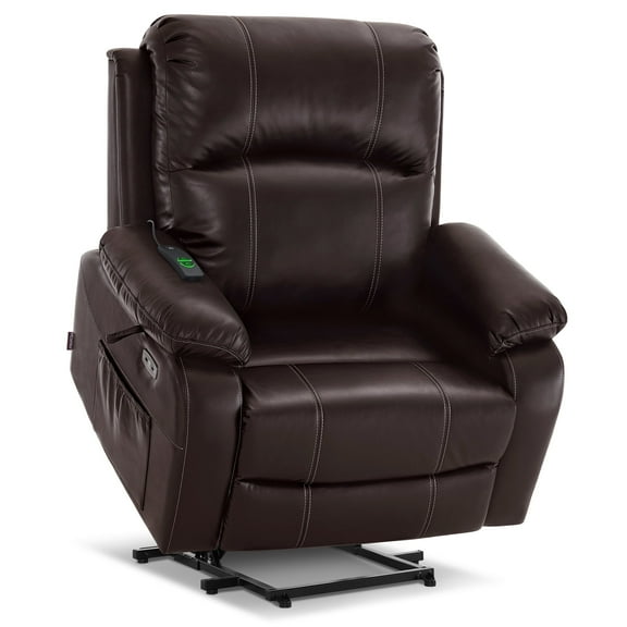 MCombo 27.2'' Extra Wide Seat Power Lift Recliner Chair with Massage and Heat for Short People, Faux Leather R7410 (Dark Brown, Wide)