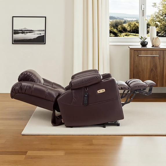 MCombo 27.2'' Extra Wide Triple Motor Power Lift Recliner for Elderly, Sleep Recliner Sofa with Adjustable Headrest, Faux Leather, Dark Brown