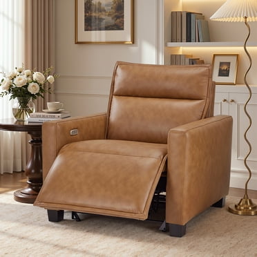MCombo 27.2'' Wide Wall Hugger Power Recliner Chair for Small Space, RV, Zero Gravity Design, Faux Leather, Cognac Tan