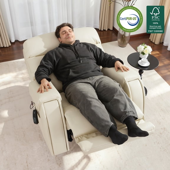 MCombo 27‘’ Extra Wide Oversized Power Recliner Chair for Big Tall Adults, Faux Leather, Cream White