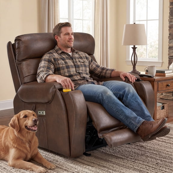 MCombo 27‘’ Extra Wide Oversized Power Recliner Chair for Big Tall Adults, Faux Leather, Dark Brown