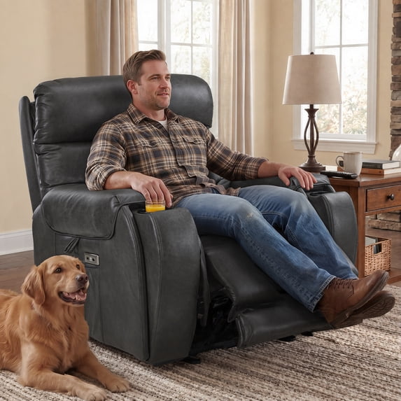 MCombo 27‘’ Extra Wide Oversized Power Recliner Chair for Big Tall Adults, Faux Leather, Dark Grey