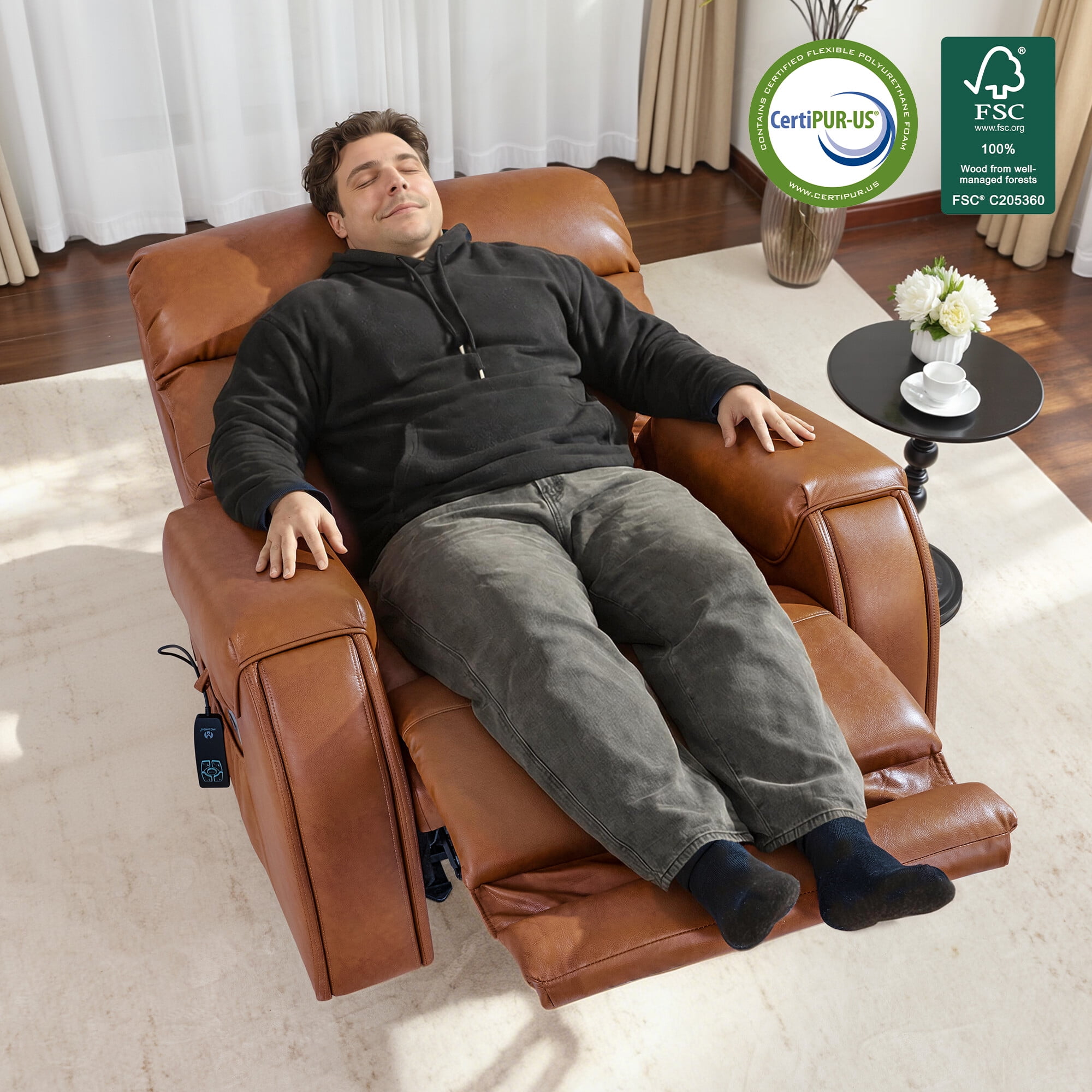 MCombo 27‘’ Extra Wide Oversized Power Recliner Chair for Big Tall Adults, Faux Leather, Orange