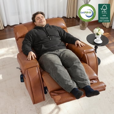 MCombo 27‘’ Extra Wide Oversized Power Recliner Chair for Big Tall Adults, Faux Leather, Orange