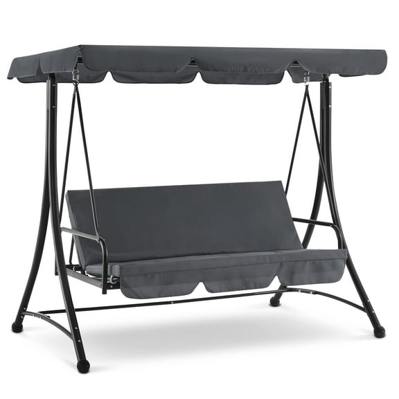 MCombo 3 Person Reclining Patio Swing with Adjustable Canopy, Cushion for Backyard, Porch Lawn, Dark Grey