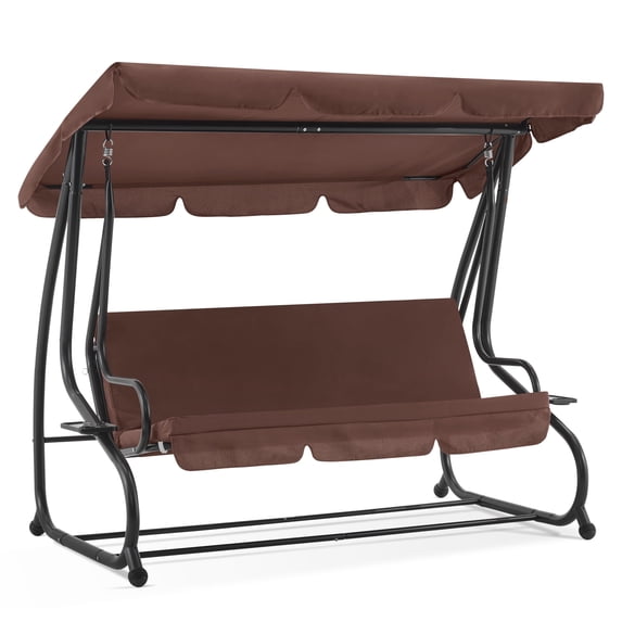 MCombo 3 Seat Outdoor Patio Swing Chair with Adjustable Canopy, Weather Resistant Steel Frame