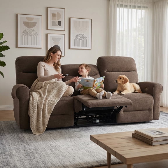 MCombo 3-Seater Triple Power Reclining Sofa Couch for Small Space, Apartments RV, 1.4" Wall Clearance, Fabric, Dark Brown