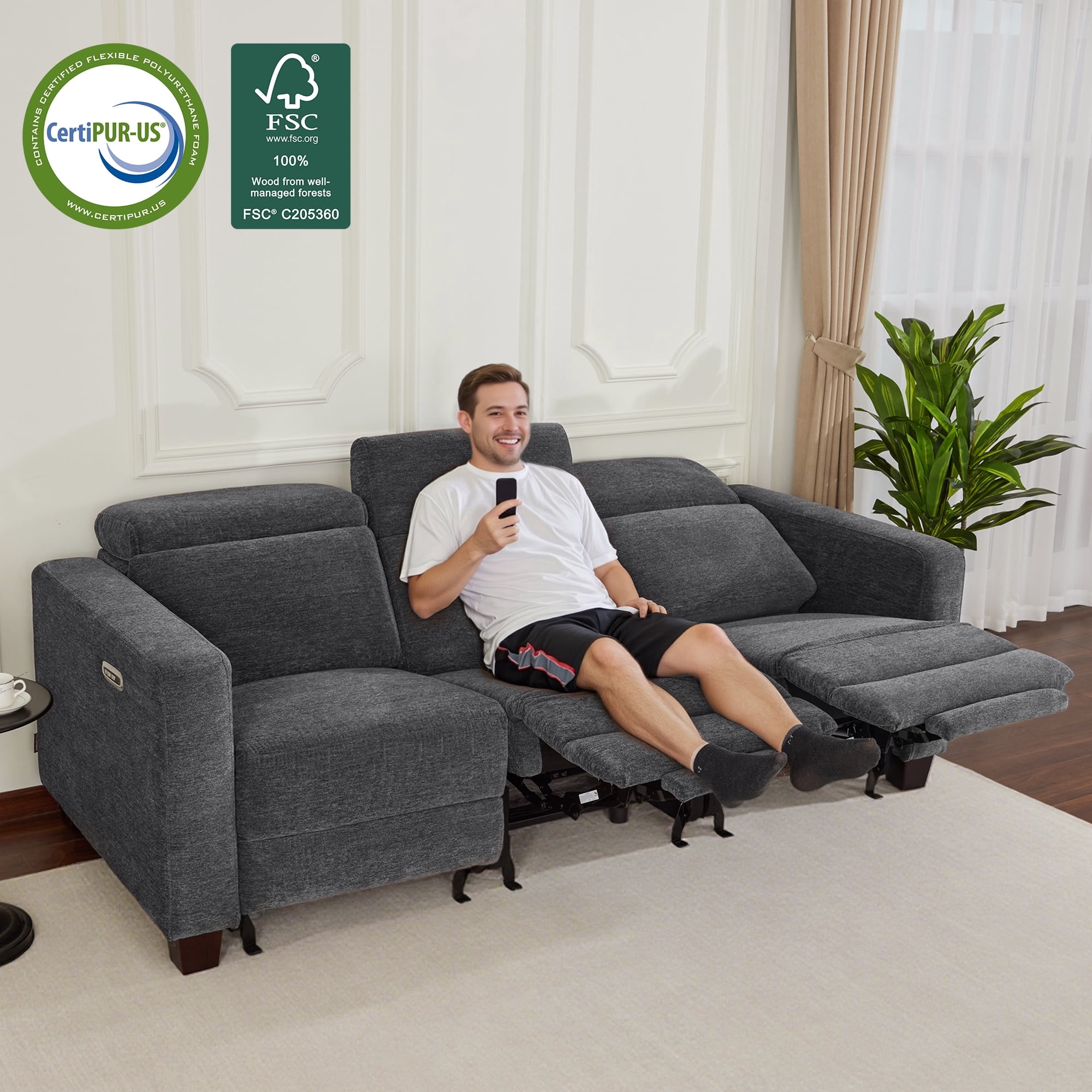 MCombo 3 Seater Wall Hugger Power Reclining Sofa Couch for Living Room ...