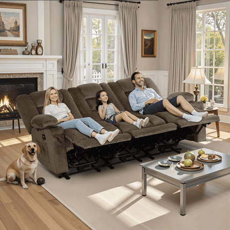 MCombo 3 Seater Zero Gravity Power Reclining Sofa for Living Room, Fabric, Dark Brown