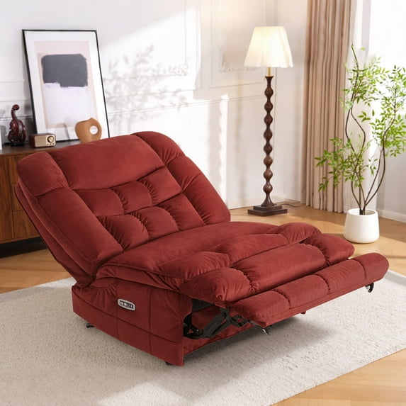 MCombo 38.2’’ Wide Seat Oversized Dual Motor Armless Power Rocker Recliner Chair for Living Room, Office and Home Theater, Burgundy Fabric
