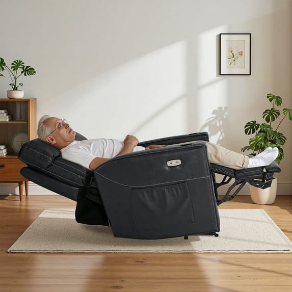 MCombo 380lbs Oversized Dual Motors Lay Flat Power Lift Recliner Chair with 27'' Extra-Wide Seat for Heights 5'7''-6'6" Big and Tall People, Faux Leather(Black)