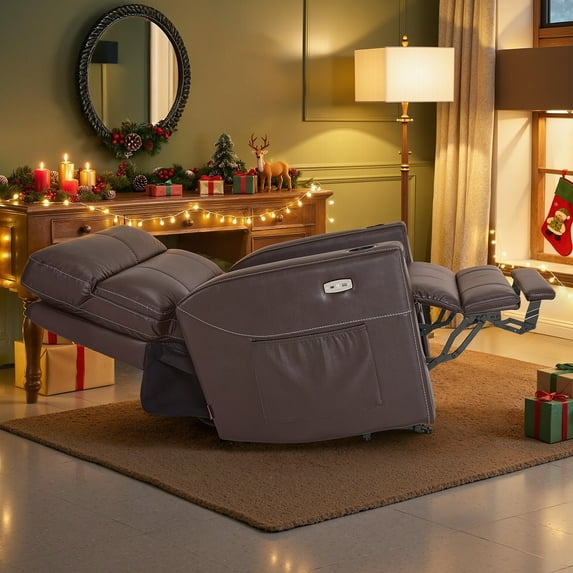 MCombo 380lbs Oversized Dual Motors Lay Flat Power Lift Recliner Chair with 27'' Extra-Wide Seat for Heights 5'7''-6'6" Big and Tall People, Faux Leather(Dark Brown)