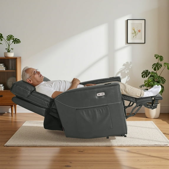 MCombo 380lbs Oversized Dual Motors Lay Flat Power Lift Recliner Chair with 27'' Extra-Wide Seat for Heights 5'7''-6'6" Big and Tall People, Faux Leather(Grey)