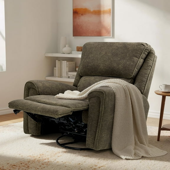 MCombo 400lbs Oversized Swivel Rocker Power Recliner Chair for Big and Tall People, Fabric, Brown