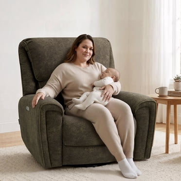 MCombo 400lbs Oversized Swivel Rocker Power Recliner Chair for Big and Tall People, Fabric, Brown