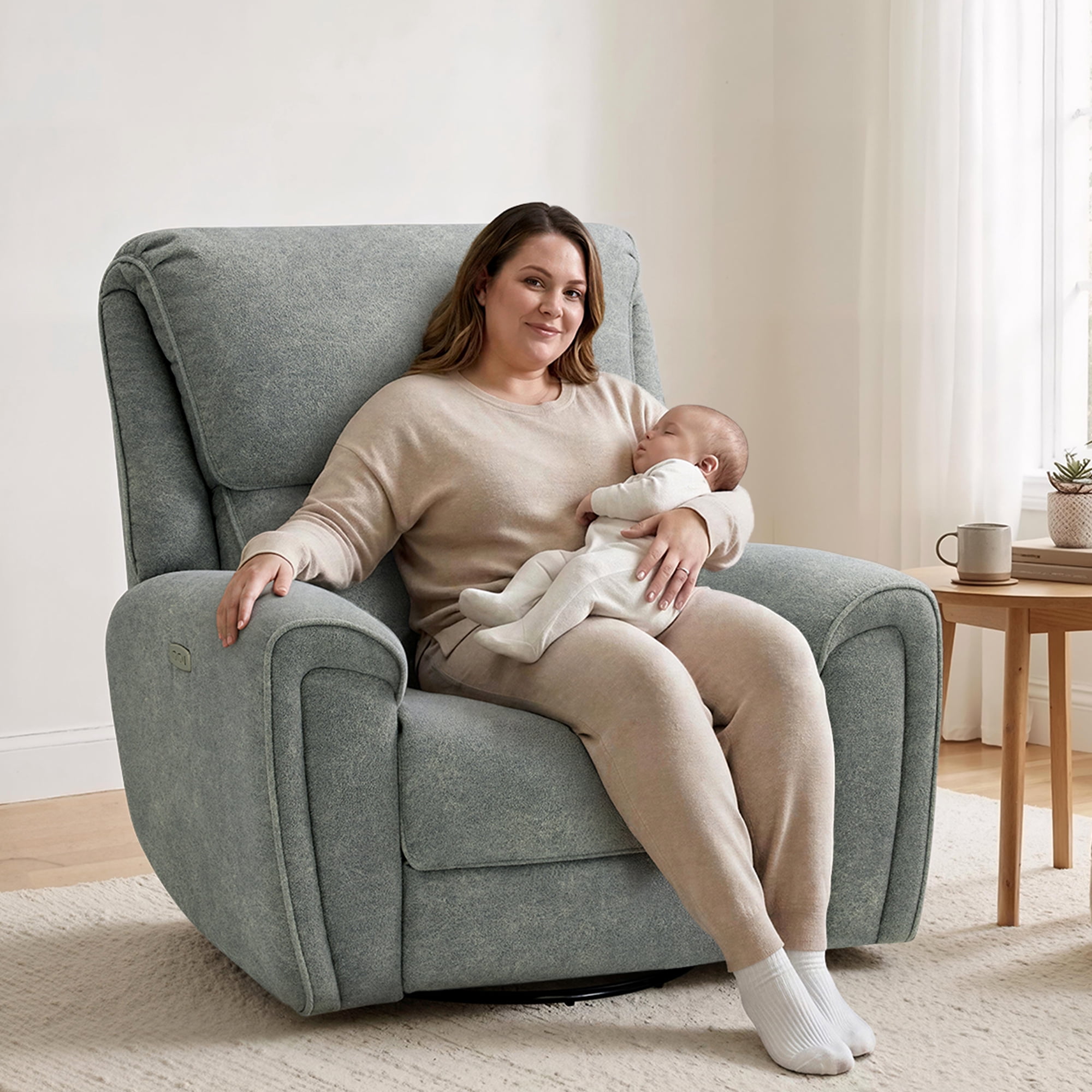 MCombo 400lbs Oversized Swivel Rocker Power Recliner Chair for Big and Tall People, Fabric, Light Grey
