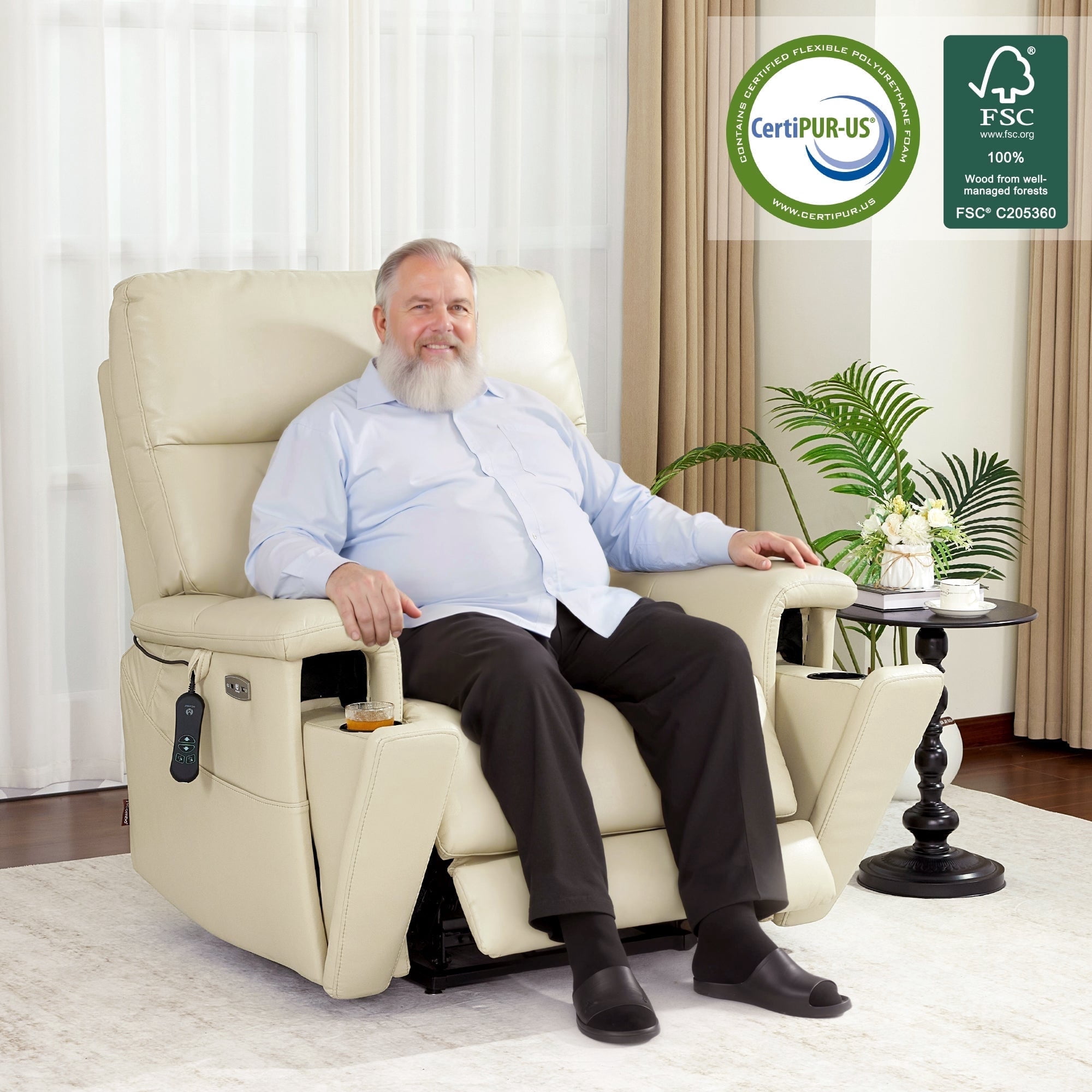MCombo 450LB Oversized Dual Motor Power Lift Recliner Chair for Big Tall Elderly, Hidden Cup Holders, Faux Leather, Cream White