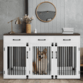 thumbnail image 1 of MCombo 55.5" L x32.4"H Large Wooden Dog Crate Furniture with Drawers, Lockable Doors, Removable Dividers, 1 of 7