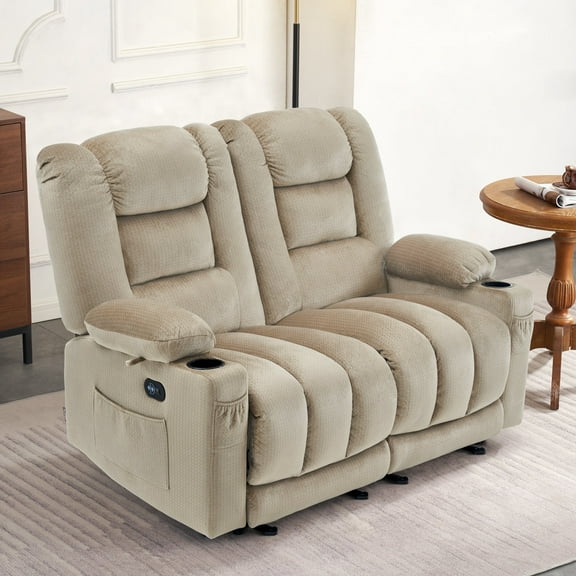 MCombo 55.9" Power Loveseat Recliner Sofa with Heat and Massage for Living Room, Home, Fabric(Midium Beige)