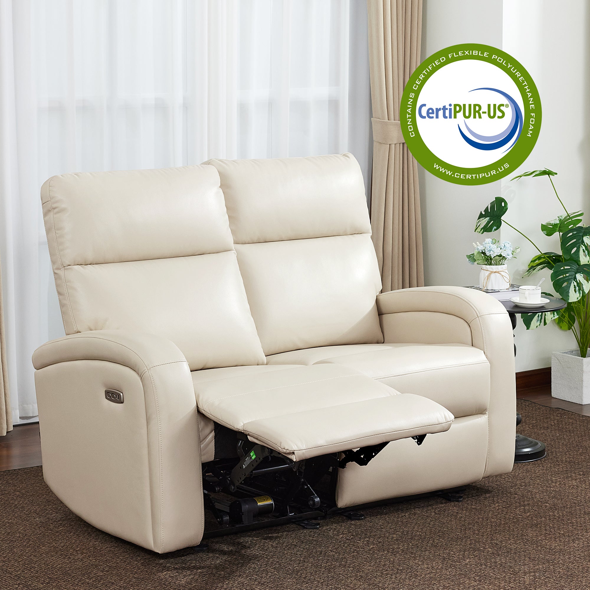 MCombo 56" Zero Wall Hugger Power Recliner Loveseat Sofa for Small Space, Living Room, RV, Beige