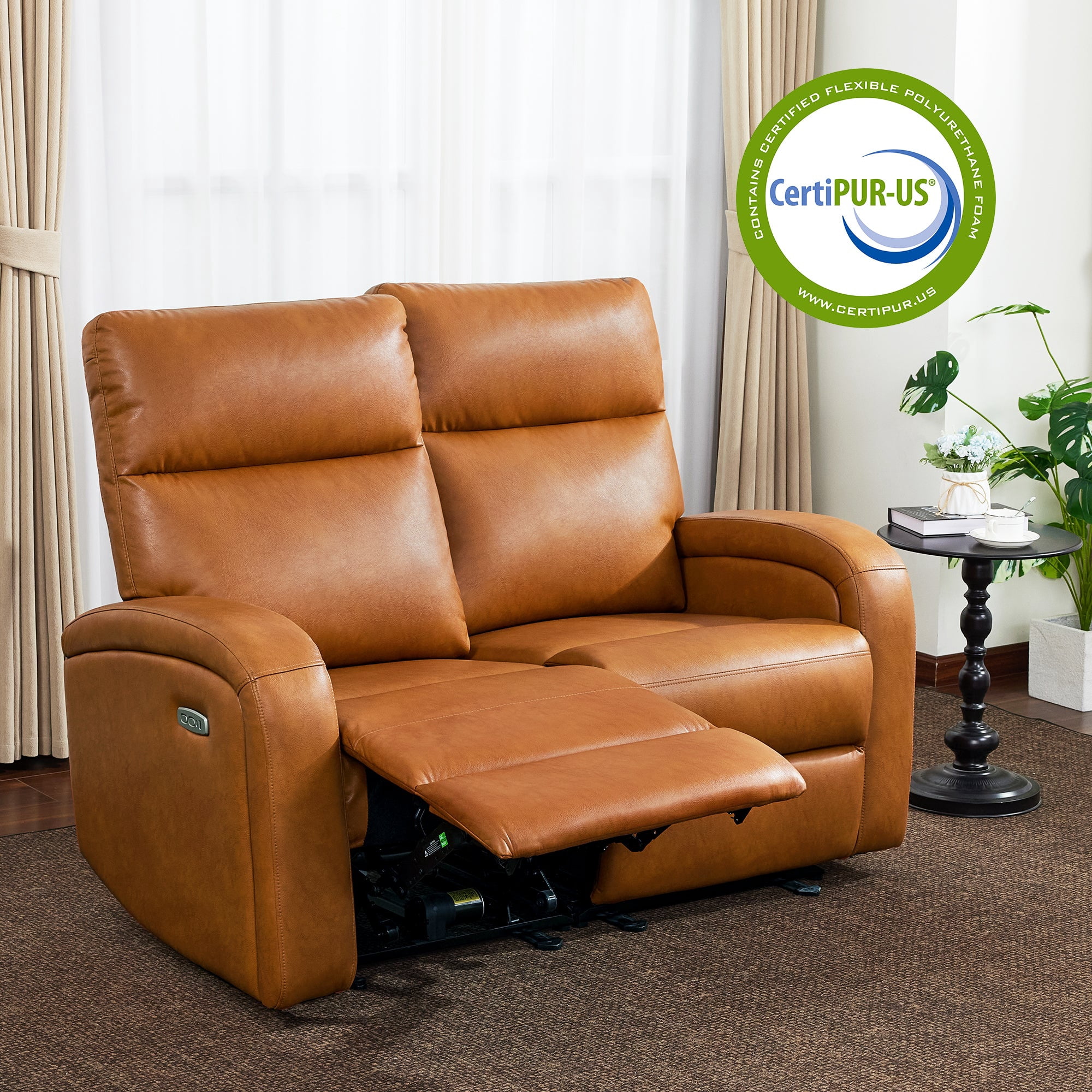 MCombo 56" Zero Wall Hugger Power Recliner Loveseat Sofa for Small Space, Living Room, RV, Cognac Brown