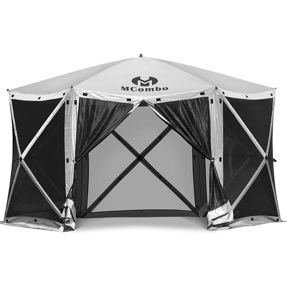 MCombo 6-Sided Gazebo Portable Pop up Tent Canopy (6-8 Persons), Gray 1024