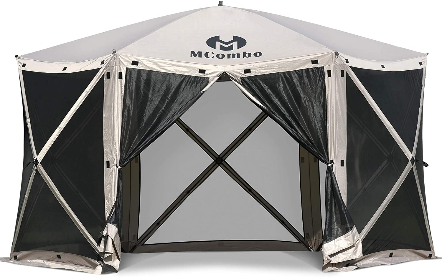 Tan 6-Sided Pop-Up Gazebo Tent with Mesh Panels