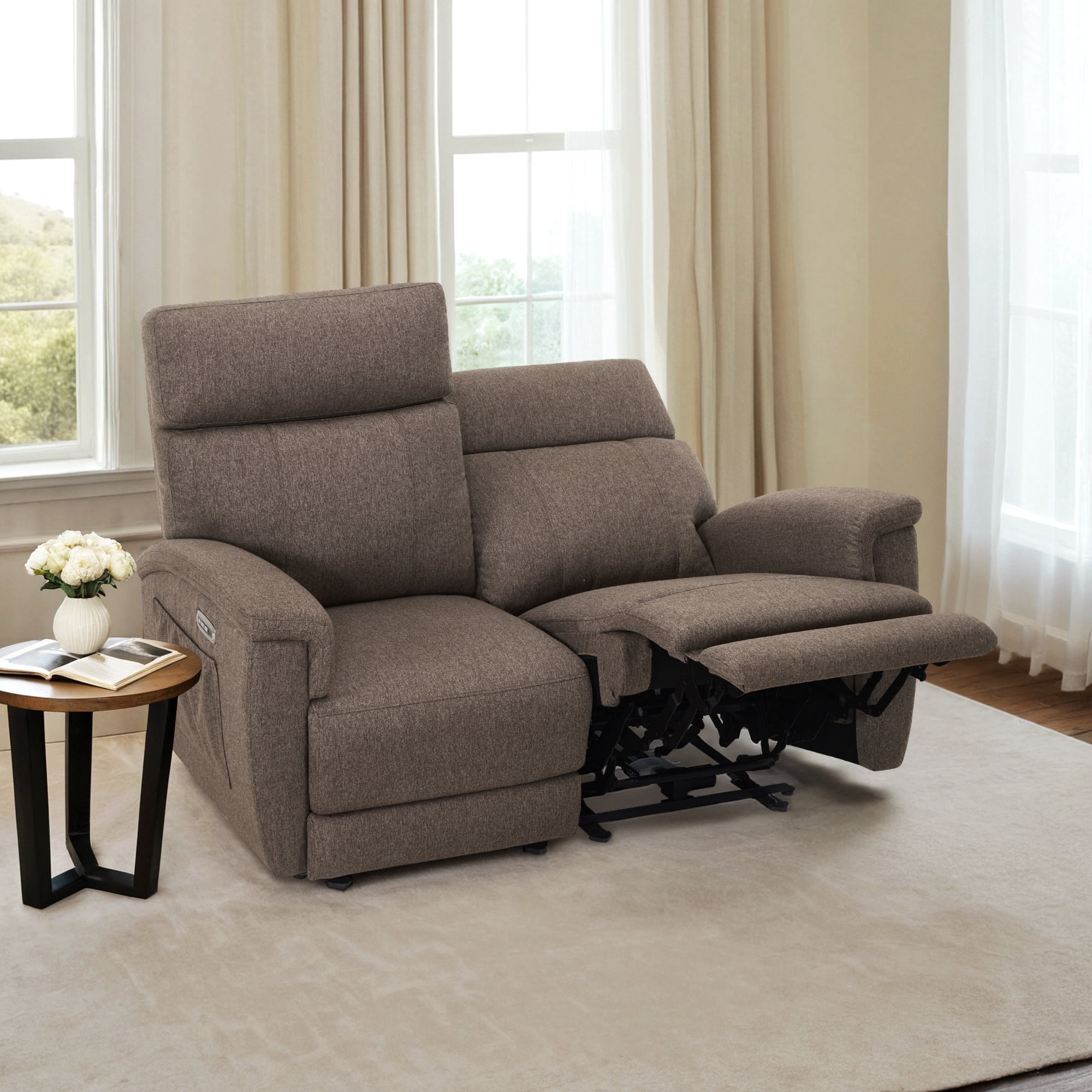 MCombo Wall Hugger Loveseat Recliner - Power Reclining With USB Ports, Dark Brown
