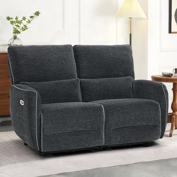 MCombo 60.2" Wall Hugger Power Reclining Loveseat Sofa with Adjustable Headrest, RV Recliner Loveseat with USB and Type C Charge Ports for Small Spaces 6924 (Dark Grey)
