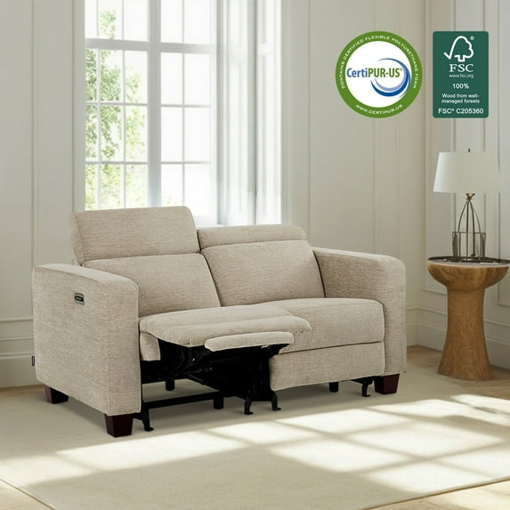 MCombo 62.2'' Wall Hugger Power Loveseat Recliner Sofa for Living Room, Office, Fabric, Beige