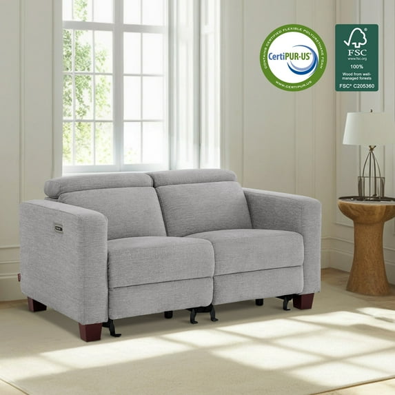 MCombo 62.2'' Wall Hugger Power Loveseat Recliner Sofa for Living Room, Office, Fabric, Grey