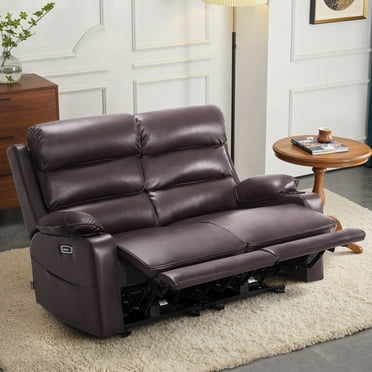 MCombo 63.4" Power Loveseat Recliner Sofa with Adjustable Headrest, Heat and Massage for Living Room, Faux Leather(Brown)