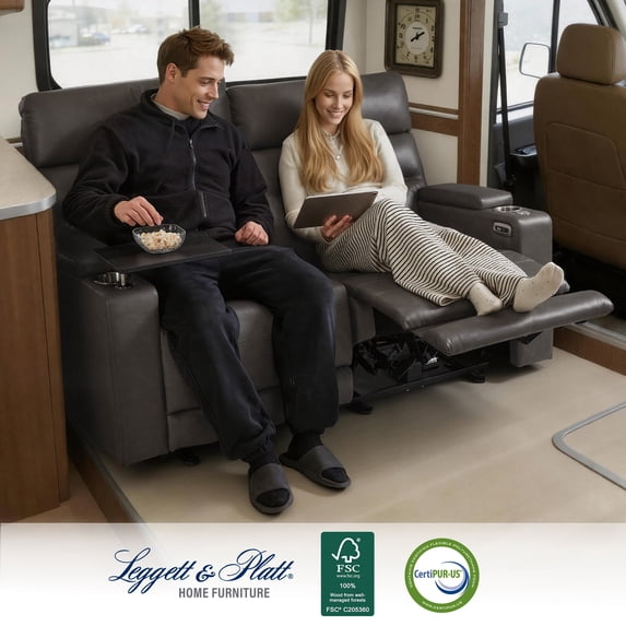 MCombo 63" Wall Hugger Power Loveseat Recliner for Small Spaces, RV, 360° Swivel Tray Table, Armrest Storage, Dark Grey