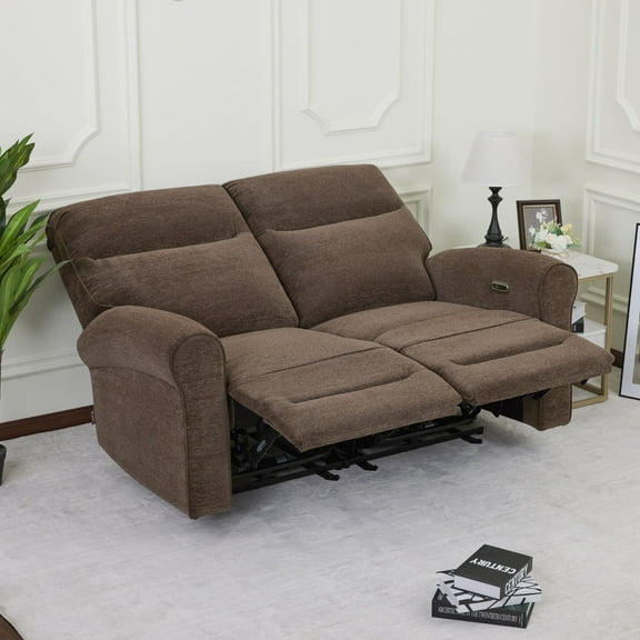 MCombo 64.6" Wall Hugger Power Loveseat Recliner Sofa with USB Ports, Reclining Loveseat for Small Spaces Living Room RV, Fabric PR635M1 (Brown)