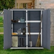 MCombo 64 inch Tall Outdoor Storage Cabinet with Shelves and Floor, Lockable Double Doors Garden Wood Tool Shed, Fir Wood