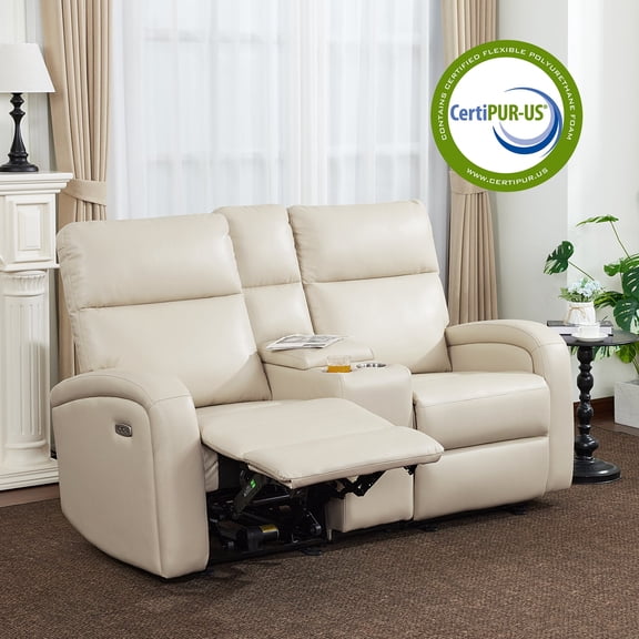 MCombo 65.7" Zero Wall Hugger Power Recliner Loveseat Sofa with Console for Small Space, Living Room, RV, Beige