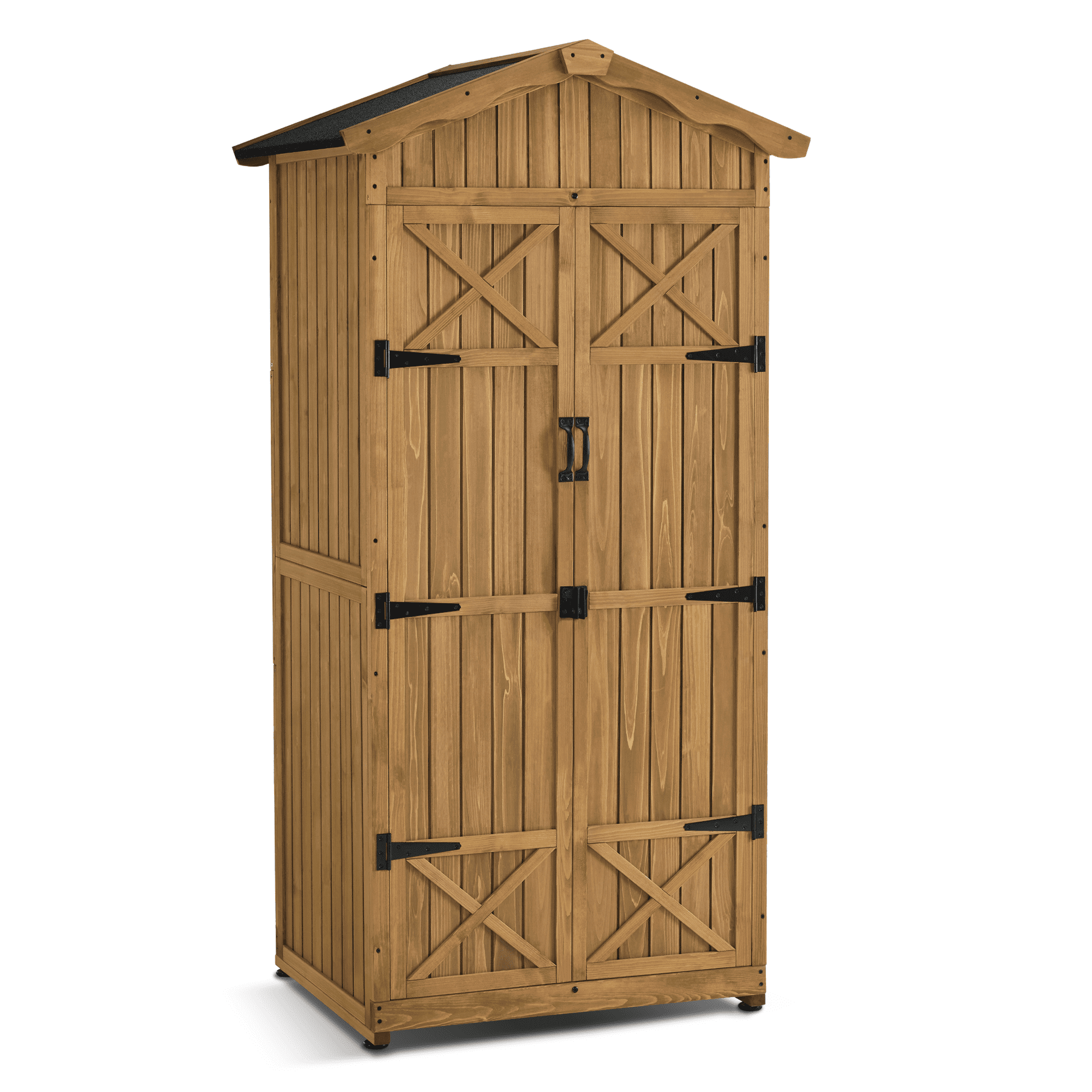 MCombo 75'' Outdoor Storage Cabinet, Lockable Wooden Storage Shed with Removable Shelves, Tall Tool Shed with Waterproof Asphalt Roof for Yard, Garden, Patio, Lawn 1165