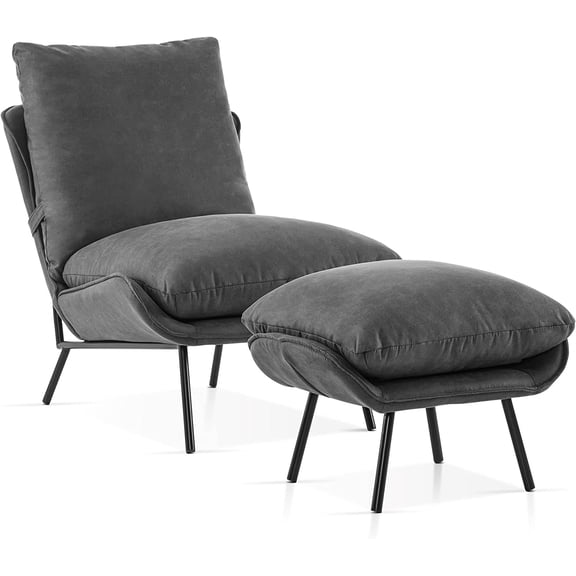 MCombo Accent Chair with Ottoman, Leathaire Fabric Armless Chair, Upholstered Leisure Chairs for Bedroom Living Room LW951(Dark Grey)
