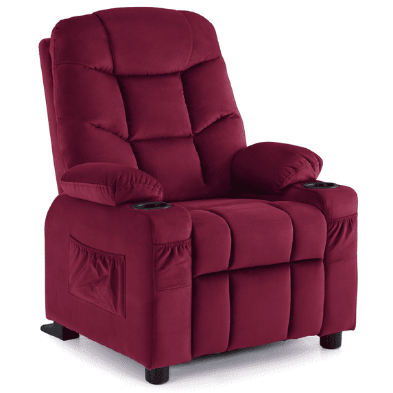 MCombo Big Kids Recliner Chair with Cup Holders for Boys and Girls Room, 3+ Age Group, Velvet Fabric (Burgundy)