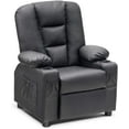 thumbnail image 1 of MCombo Big Kids Recliner Chair with Cup Holders for Toddler Boys and Girls, 2 Side Pockets, 3+ Age Group, Faux Leather 7322 Black, 1 of 7
