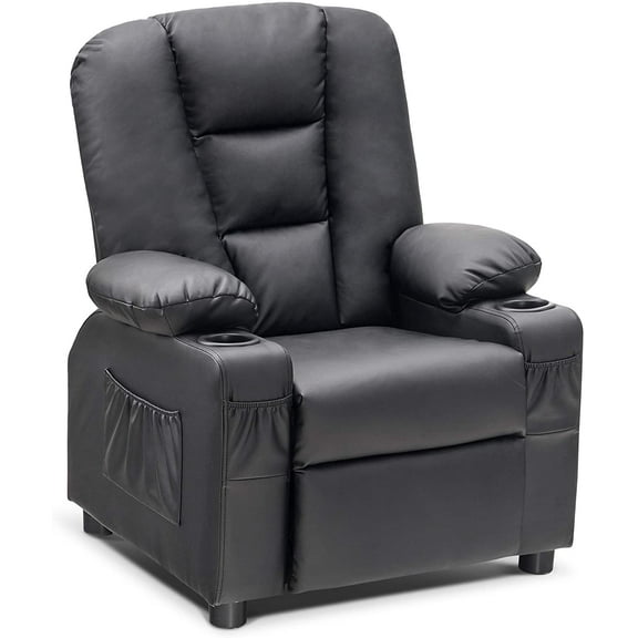 MCombo Big Kids Recliner Chair with Cup Holders for Toddler Boys and Girls, 2 Side Pockets, 3  Age Group, Faux Leather 7322 Black