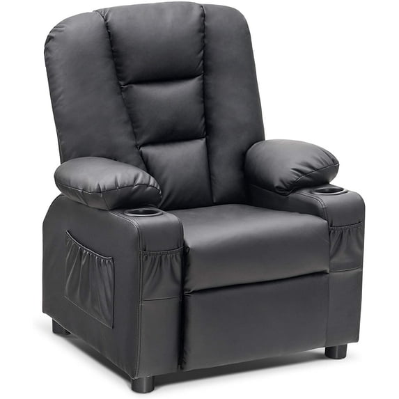 MCombo Big Kids Recliner Chair with Cup Holders for Toddler Boys and Girls, 2 Side Pockets, 3+ Age Group, Faux Leather 7322 Black