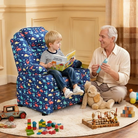 MCombo Big Kids Recliner for Ages 3 , Child Reclining Chair with Cup Holders, Fabric, Dinosaur