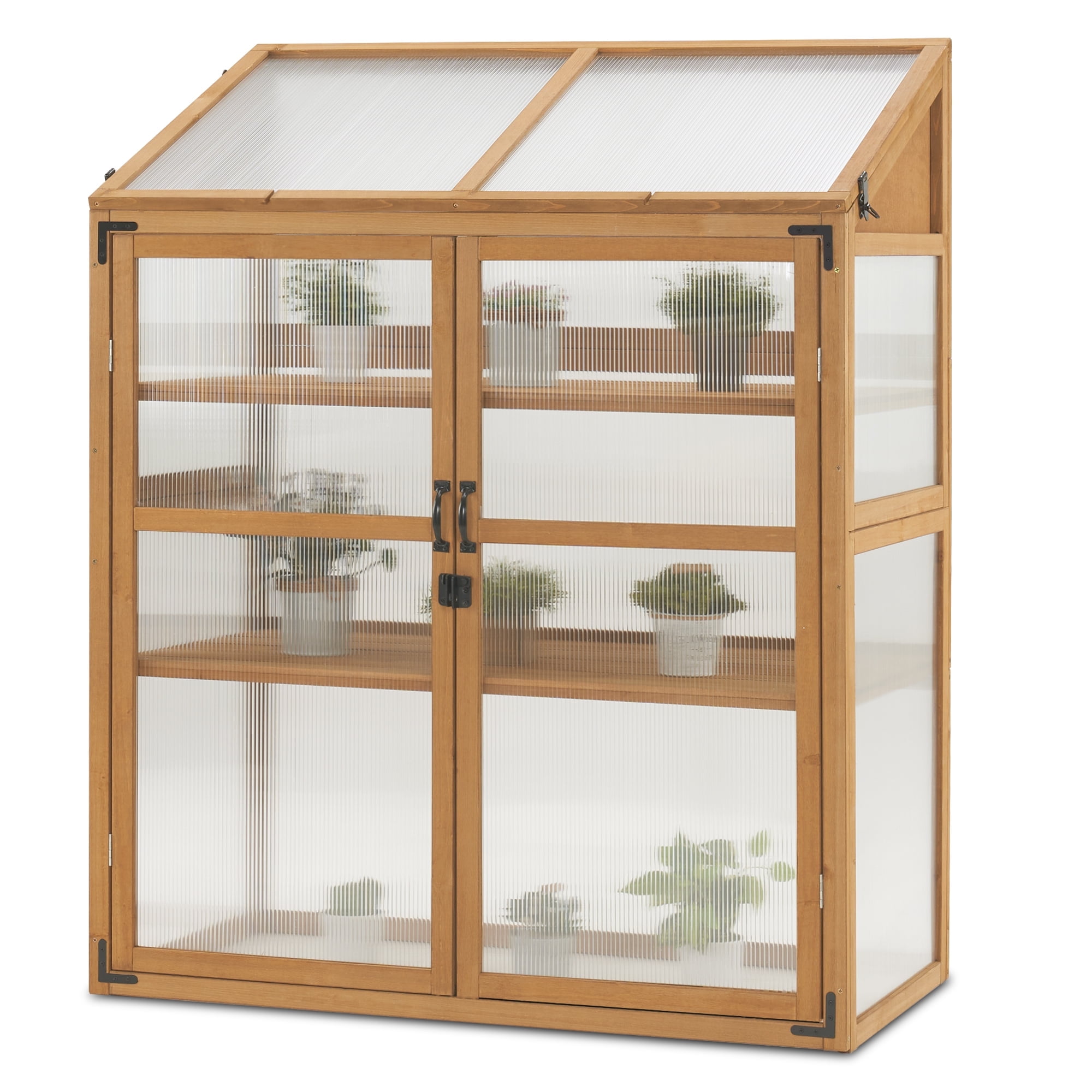 Natural Wood and Clear Polycarbonate Large Greenhouse Cabinet