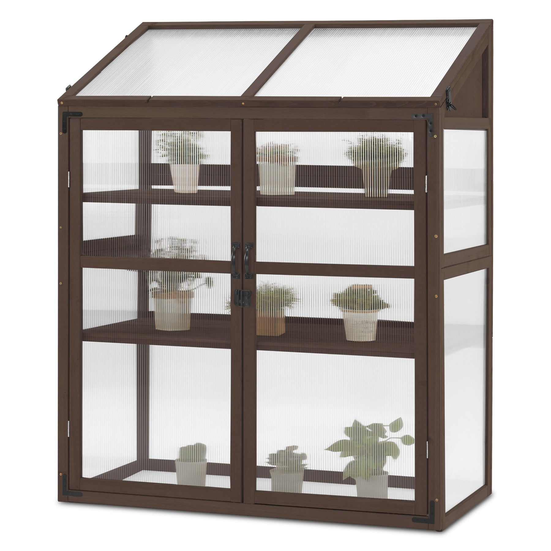 Large Brown Fir Wood Cold Frame Greenhouse with Adjustable Shelves